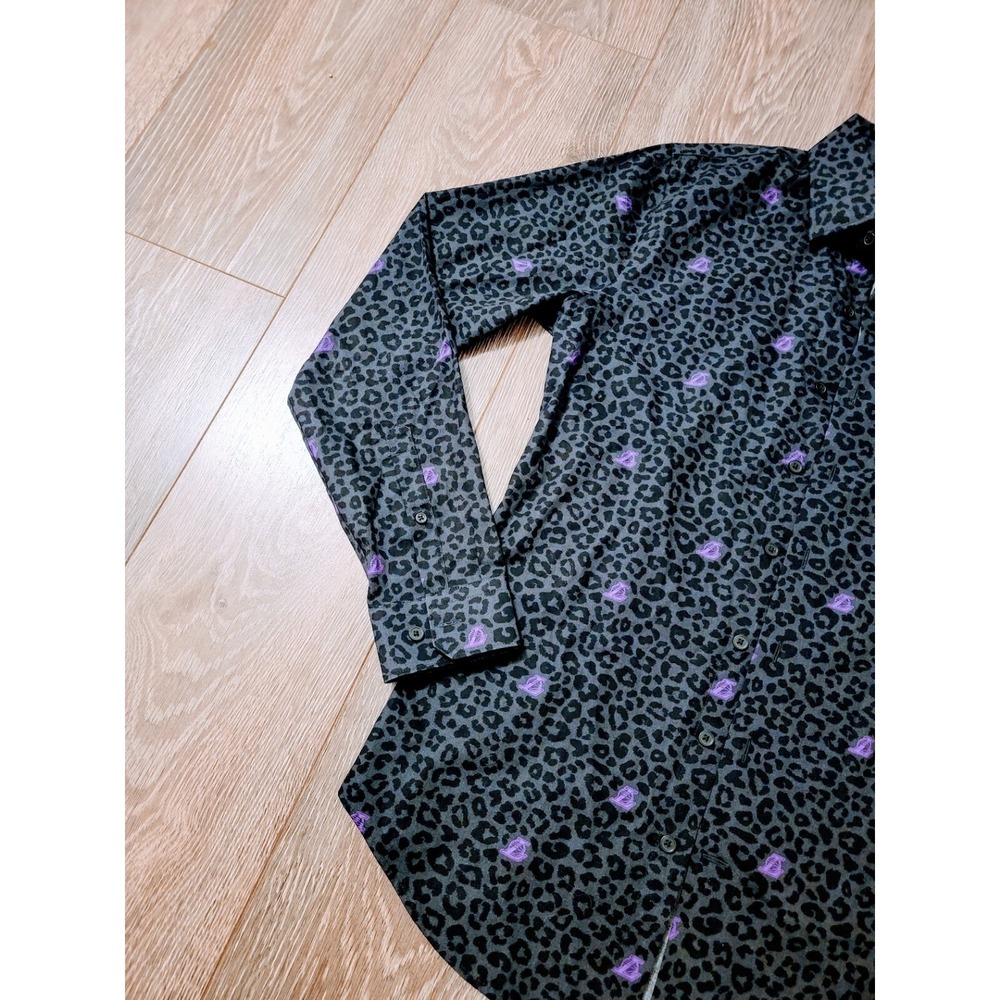 Lakers Button Down Leopard Print Shirt Mens Size S Slim Gray Black Long Sleeve - Picture 3 of 6